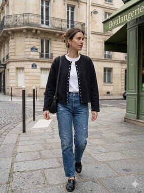 Agnes B. Paris Iconic Snap Cardigan Black Cotton Fleece Japan Minimalist 2/M